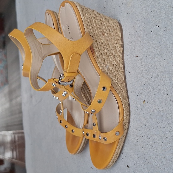 Via Spiga Mustard Yellow Studded Strappy Wedges Espadrilles - Size 10 - Picture 5 of 9